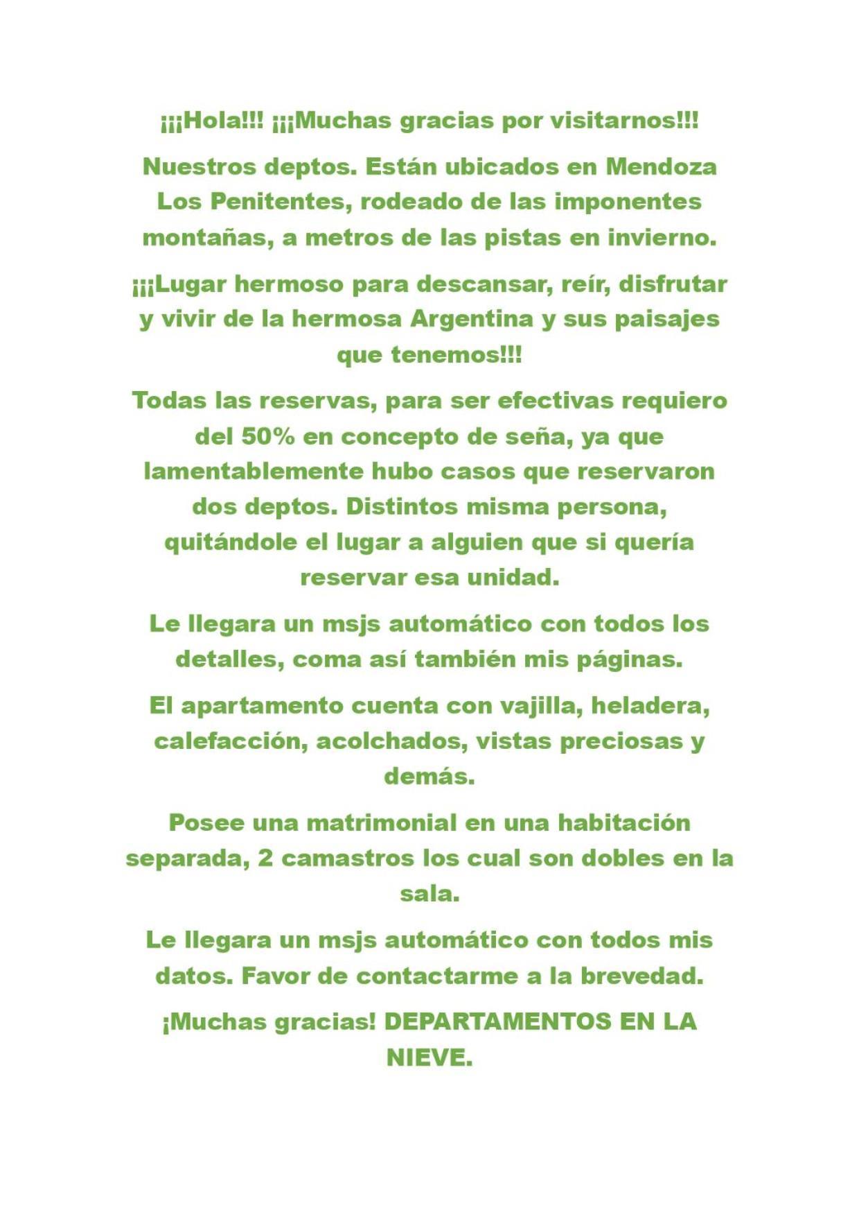 Hermoso Departamento Frente A Las Montanas Los Penitentes Eksteriør bilde